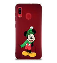 Samsung Galaxy A20 Soft Premier Kapak Mickey Mouse-G Tasarımlı Silikon Kılıf - Mürdüm (Şeffaf)