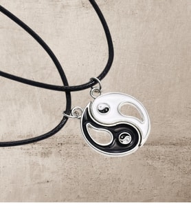 Ying Yang Çift Sevgili Eş Denge Uyum Kolyesi (Siyah Beyaz)