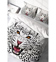 Lastikli Çarşaflı %100 Pamuk Saten Çift Kişilik Nevresim Takımı White Leopard