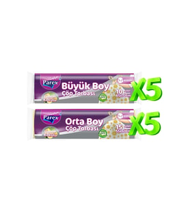 Büzgülü Çöp Torbası Limon Kokulu 5 Büyük ve 5 Orta Boy Set