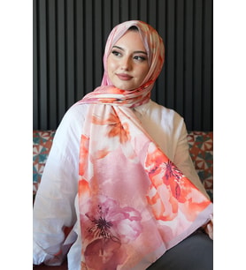 Manolya Çiçek Desen Nar Çiçeği Soft Pamuk Şal (Standart)