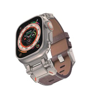 Apple Watch 44mm Kordon Metal Bağlantılı Sunni Deri Kordon 114 (Koyu Kahve)