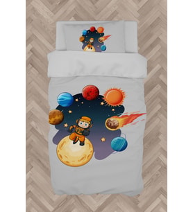 MEKTA HOME BEBEK VE ÇOCUK ODASI Astronot Çocuk ve Gezegen Desenli Nevresim Takımı