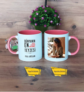Teyzeye Hediye Kupa Bardak Pembe Fotoğraflı Doğum Günü Anneler Günü Hediyesi