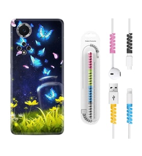 Huawei Nova Y70 Y90 Nova 9 SE  Kılıf Kablo Koruma Spiral Silikon Neon Butterflys 1309