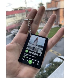 Kişiye Özel Spotify Tasarımlı Anahtarlık Siyah