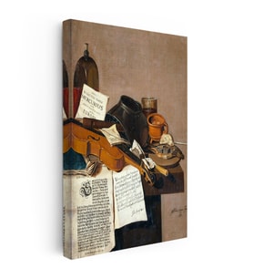 Kanvas Tablo R.R.L.F. Keman ve Kitaplar Vanitas Karanlık Ressam Tablosu Ev Ofis Dekoru