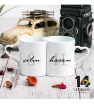 Stüdyo 14 Kişiye Özel Kalp Kulplu Sevgili Kupası Baş Harf ve İsim Tasarımlı 02 ( Sevgiliye Hediye)