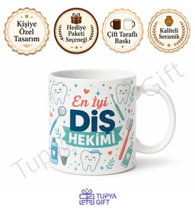 Diş Hekimine Hediye Meslek Baskılı Kişiye Özel Seramik Kupa Bardak