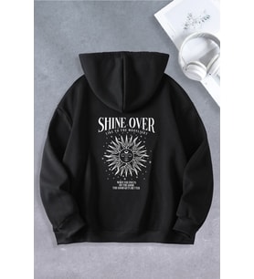 Unisex Kadın Erkek Skymoon Baskılı Oversize Sweatshirt (Siyah)
