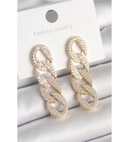 Pirinç Gold Renk Zirkon Taşlı Zincir Model Kadın Küpe 5886 - GLST7762-7303