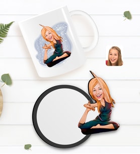 BK Gift Kişiye Özel Kadın Yoga Karikatürlü Beyaz Kupa ve Ahşap Bardak Altlığı Hediye Seti-2