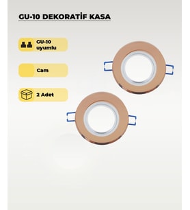 Rose Gold GU10 Uyumlu Cam Spot Kasa (2 Adet) – Dekoratif Gömme Tavan Uyumlu