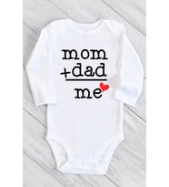 Unisex Bebek Beyaz Mom Dad Me Kırmızı Kalp Uzun Kollu Çıtçıtlı Body