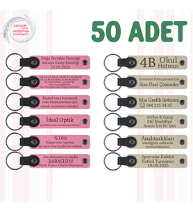Pembe & Sütlü Kahve, 50’li Set, İsim Yazılabilen Deri Anahtarlık, Aile Gecelerine Özel Armağan