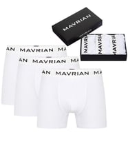 Mavrian Alabaster 3'lü Premium Kutulu Pamuklu Likralı Erkek Beyaz Boxer - Damat Bohçası Çeyiz Seti