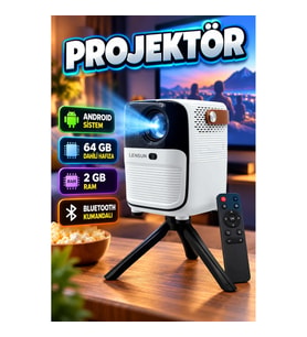 64 GB Hafızalı 2 GB RAM Android Ev Tipi HD Projektör Bluetooth Kumandalı