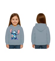 Unisex Stitch Baskılı Çocuk Swaetshirt Baskılı Kapüşonlu 3 İplik Şardonlu (Mavi)