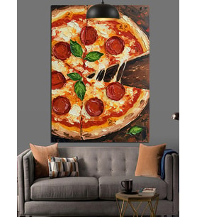 Pepperoni Pizza Dilimleri Dekoratif Kanvas - Mdf Ahşap Tablo
