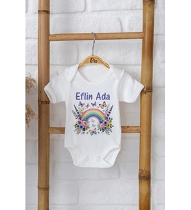 Pia Baby Premium %100 Pamuk İsme Özel Organik Baskılı Çıtçıtlı Bebek Body Zıbın Modelleri 5045-16 (Ekru)