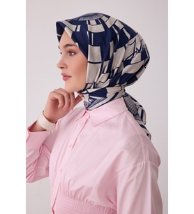 Geometrik Desen %100 Twill İpek Eşarp BE11