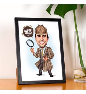 Kişiye Özel Dedektif Erkek Karikatürlü Resim Çerçevesi