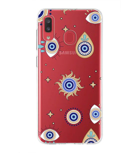 PrintiFy Galaxy A20 ile Uyumlu 1mm Slim Fit Nazar Boncuğu 5 Baskılı Şeffaf  Kılıf