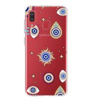 PrintiFy Galaxy A20 ile Uyumlu 1mm Slim Fit Nazar Boncuğu 5 Baskılı Şeffaf  Kılıf