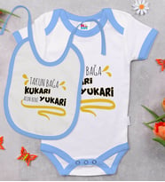 BK Kids Takun Bağa Kukari Tasarımlı Mavi Bebek Body Zıbın ve Mama Önlüğü Hediye Seti-1