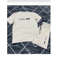 GENEL MARKALAR Balance baskılı tshirt & şort yan cepli kordon ayarlamalı ter tutmayan mevsimlik takım (Bej)
