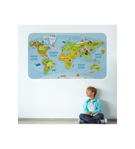 Eğitici Dünya Haritası Dünya Atlası Çocuk Ve Bebek Odası Duvar Sticker-3778-85x130