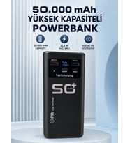 50.000 mAh Taşınabilir Powerbank 22,5 W Hızlı Şarj 4 Dahili Şarj Kablosu Dijital Ekran LED Aydınlatma ve Taşıma Sapı