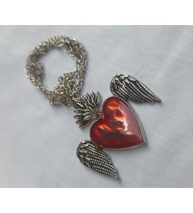 KIRMIZI MİNELİ FEATHERS HEART KOLYE