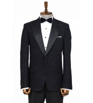 Hipnoz Desen Sivri Yaka Slim Fit Siyah Erkek Smokin Ceket - Wessi