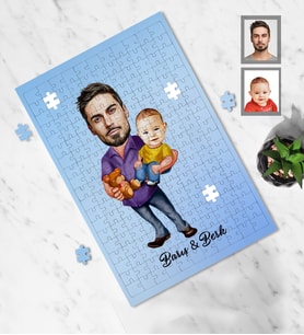 Kişiye Özel Babalar Günü Baba Erkek Bebek Karikatürlü A3 130 Parça Puzzle Model-3