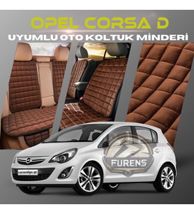 Opel Corsa D Kahverengi Renk Tay Tüyü Cepli & Terletmez Sırtlı Oto Koltuk Minder Seti - Koltuk Koruma Kılıfı (ÖN & ARKA TAM SET)