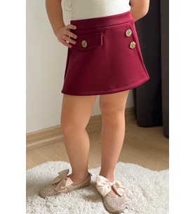 Breeze Kız Çocuk Şort Etek Cep Kapağı Detaylı Düğme Aksesuarlı 6-12 Yaş, Bordo