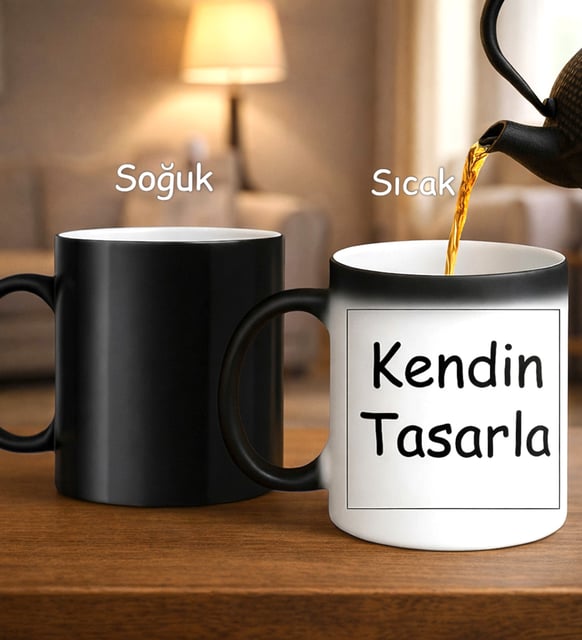 Kişiye Özel Kendin Tasarla Yılbaşı Hediyesi Sihirli Siyah Kupa Bardak Sıcakla Renk Değiştiren Tasarım