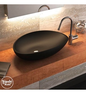 Sipahi Marble Bazalt Siyah Tasarım Kayık Lavabo
