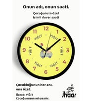 İsme Özel Araba Süren Ayılar Çocuk Odası Duvar Saati Orta Boy 30 cm Siyah Camlı Sessiz