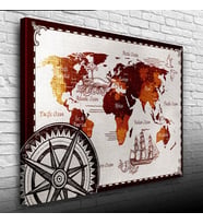 Tarihi Dünya Haritası Kanvas Tablo 50 x 70