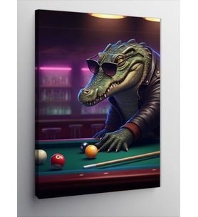 Kanvas Tablo Bilardo Oynayan Timsah