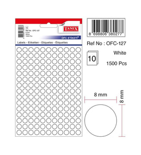Tanex Ofis Etiketi Beyaz 8 MM Yuvarlak Ofis Etiketi 10 Yaprak (10 Lu Paket) (Karışık)