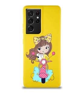 Samsung Galaxy S21 Ultra Soft Premier Kapak Vespagirl Tasarımlı Silikon Kılıf - Sarı (Şeffaf)