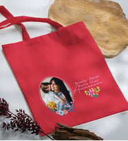 BK Gift Kişiye Özel Fotoğraflı Anneler Günü Tasarımlı Kırmızı Kumaş Bez Çanta, Baskılı Omuz Çantası, Alışveriş Çantası, Anneler Günü Hediyesi, Anneye Hediye-1