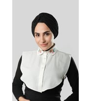 Krem Gömlek Yakalı Boyunluk Terikoton Nakışlı Çiçek Desenli 1023_40