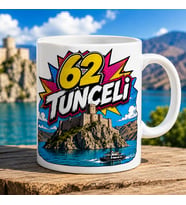 Tunceli Temalı Memleket Kupası – 62 Tunceli Pertek Kalesi Göl ve Dağ Manzarası Pop Art Baskılı Seramik Kupa