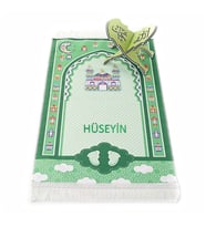 İsme Özel Çocuk Seccadesi 45*82 cm Sahra Yeşil & Kokulu Tesbih Yeşil