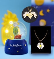 Mini Küçük Prens Kar Küresi &  Açılır Papatya Kalp Kolye Hediye Seti
