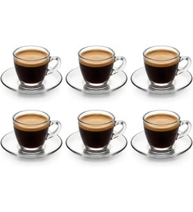 6’lı Cam Kahve Fincanı Seti, Şeffaf Tasarım Tabaklı Espresso Türk Kahvesi Sunum Fincan Takımı, Kahve Seti, Lüks Fincan Takımı, Kahve Takımı (Model-4)